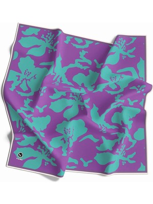 Violla Twill Çiçek Desenli Lila - Mint Yeşili Renkli 90X90 Eşarp (Ipek Içermez) Dikim Şekli : El Dikişi