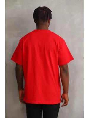 Modi Green Unisex Salaş Stil Canlı Kırmızı Tonlu Pamuklu Oversize Grafik Tişört