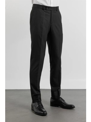 İmza Siyah Gabardin Yan Cep Açık Paça Basic Slim Fit Esnek Classic Pantolon 1003255013