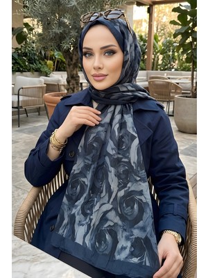 İmaj Butik Lacivert Ipekhan Desenli Kraş Şal