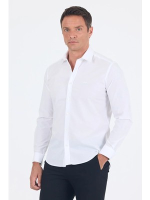 İmza Klasik Yaka Uzun Kol Cepsiz Slim Fit Basic Pamuklu Gömlek 1004255008