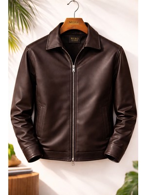 Mero Life Erkek Old Money Mevsimlik Boxy Fit Deri Ceket & Mont