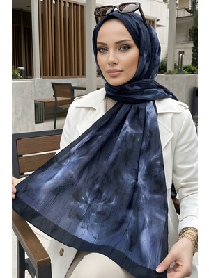 İmaj Butik Lacivert Ipekhan Desenli Kraş Şal