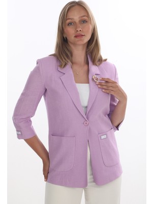 White Diamond Kadın Tek Düğmeli Rahat Kesim Keten Ceket