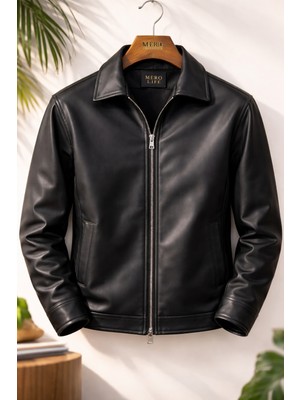 Mero Life Erkek Old Money Mevsimlik Boxy Fit Deri Ceket & Mont