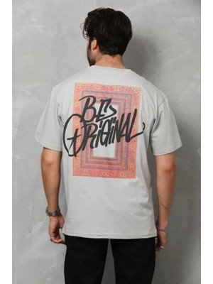 Modi Green Baskılı Unisex Melanj Gri Retro Stil Tasarım Oversize Tişört
