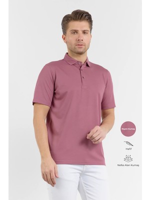 İmza Gül Kurusu Italyan Yaka Kısa Kol Cepsiz Comfort Fit Esnek Tişört 1011260156