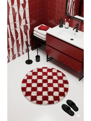 Eurobano Chess Dama Desenli 60X60 cm Küçük Banyolar Için Kaymaz Taban Yıkanabilir Banyo Paspası
