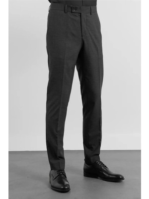 İmza Siyah - Antrasit Yan Cep Kazayağı Desen Slim Fit Esnek Classic Pantolon 1003255174