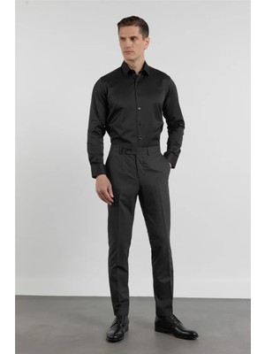 İmza Siyah-Antrasit Yan Cep Kazayağı Desen Slim Fit Esnek Classic Pantolon 1003255174
