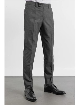 İmza Siyah - Füme Yan Cep Kazayağı Desen Slim Fit Esnek Classic Pantolon 1003255174