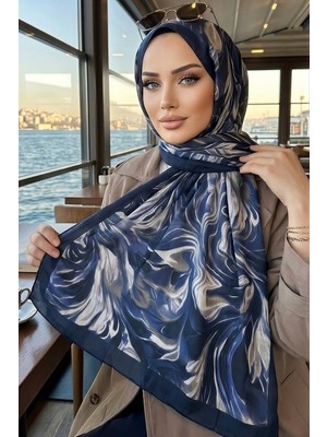 İmaj Butik Lacivert Ipekhan Desenli Kraş Şal