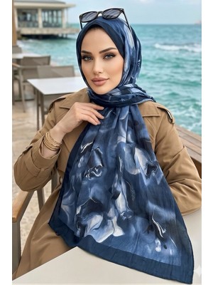 İmaj Butik Lacivert Ipekhan Desenli Kraş Şal