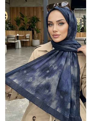 İmaj Butik Lacivert Ipekhan Desenli Kraş Şal