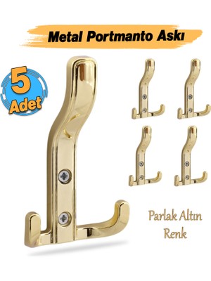 Badem10 Aytuğ Portmanto 5 Adet Parlak Gold Dolap Askılık Duvar Askılığı Vestiyer Mutfak Elbise Kıyafet Askı