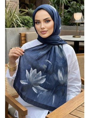 İmaj Butik Lacivert Ipekhan Desenli Kraş Şal
