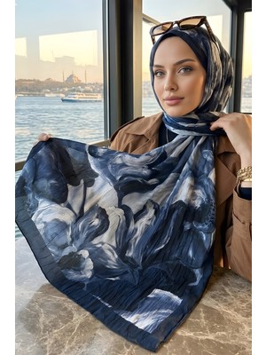 İmaj Butik Lacivert Ipekhan Desenli Kraş Şal