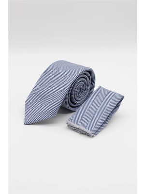 İmza Mavi - Gri Desenli 6 cm Kravat 1090260117
