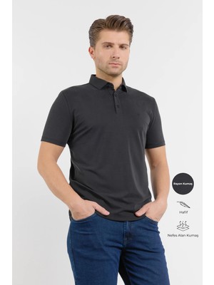 İmza Siyah Italyan Yaka Kısa Kol Cepsiz Slim Fit Pamuklu Tişört 1011260180