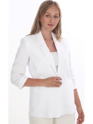 White Diamond Kadın Tek Düğmeli Rahat Kesim Keten Ceket