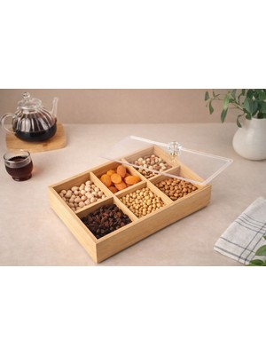 Ciho Socks Ciho Bambu 6 Bölmeli Şık Kapaklı Çerezlik / Poşet Çay Saklama Kutusu Organizer