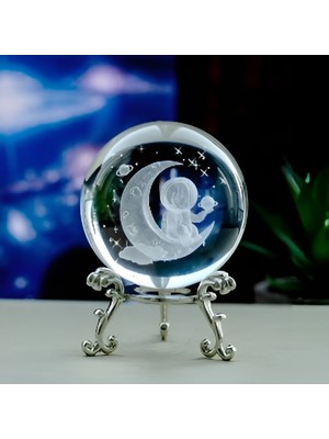 PremiumPort Kristal Cam Küre, Metal Ayaklı, Dekoratif, Kar Küresi, Standlı, Astronot, Hilal