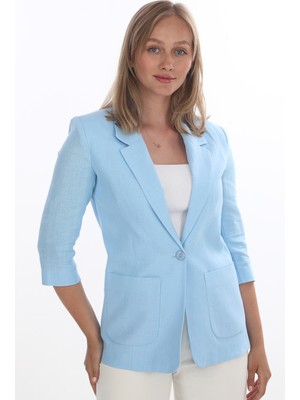 White Diamond Kadın Tek Düğmeli Rahat Kesim Keten Ceket