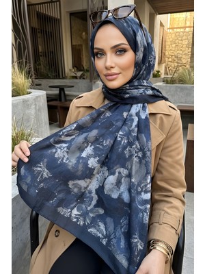 İmaj Butik Lacivert Ipekhan Desenli Kraş Şal