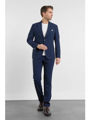 İmza Lacivert Mono Yaka Düz Desen 6 Drop Slim Fit Esnek Takım Elbise 1001260157
