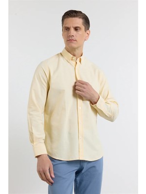 İmza Sarı Oxford Düğmeli Yaka Uzun Kol Cepsiz Slim Fit Pamuklu  Gömlek 1004260182