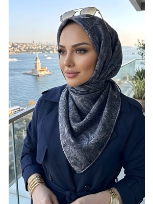 İmaj Butik Lacivert Vizon Trend Dijital Twil- Rayon Krisital Eşarp