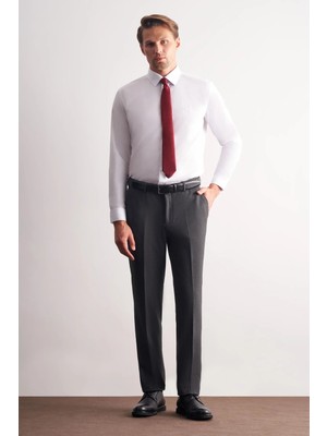 İmza Beyaz Uzun Kol Sert Yaka Düz Pamuklu Slim Fit Gömlek 1004260057