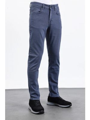 İmza Indigo Mavi Pamuklu 5 Cep Düz Paça Slim Fit Casual Denim Pantolon 1023260152