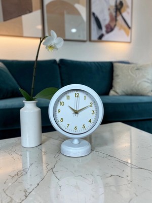 Aylina Mey Ithalat® Beyaz 25 x 20 cm Metal Gold Detaylı Masa Saati