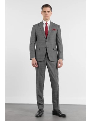 İmza Füme Mono Yaka Esnek 6 Drop Slim Fit Classic Takım Elbise 1001255160
