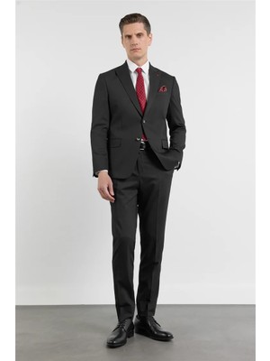 İmza Siyah Kılıç Yaka Kendinden Desenli 6 Drop Slim Fit Esnek Takım Elbise 1001260160