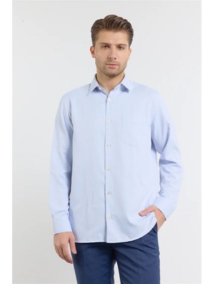 İmza Lacivert Kendinden Desenli Sert Yaka Uzun Kol Cepli Comfort Fit Pamuklu Gömlek 1004255219