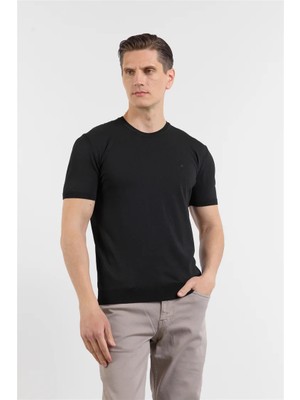 İmza Siyah Kısa Kol Bisiklet Yaka Cepsiz  Slim Fit  Tişört 1011250179