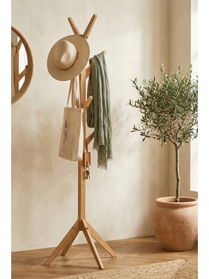 Robin Home Bambu Portmanto Askılık 8'li Modern Vestiyer Ayaklı Askılık Ahşap Elbise Askısı