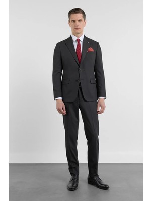 İmza Siyah Kılıç Yaka Kendinden Desenli 6 Drop Slim Fit Esnek Takım Elbise 1001260158