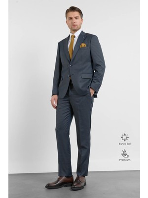 İmza Açık Lacivert Mono Yaka Düz Desen 6 Drop Comfort Fit Esnek Bel Takım Elbise 1001260152