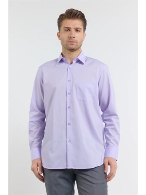 İmza Açık Lila Sert Yaka Uzun Kol Easy To Iron Comfort Fit Pamuklu Gömlek 1004255182
