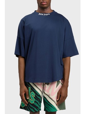 Palm Angels % 100 Pamuk Oversize Fit Logo Baskılı Bisiklet Yaka T Shirt Erkek T Shirt PMAA10BS26JER001