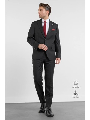 İmza Siyah Mono Yaka Düz Desen 6 Drop Comfort Fit Esnek Bel Takım Elbise 1001260151