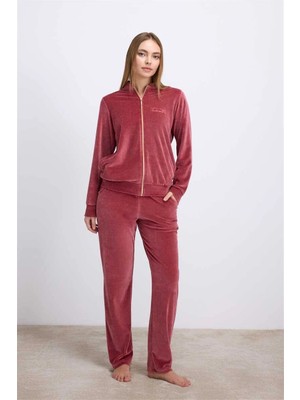 Brand Anıl Kadın Kadife Dokulu Fermuarlı Uzun Kollu Sweatshirt ve Pantolon Takım (11560)