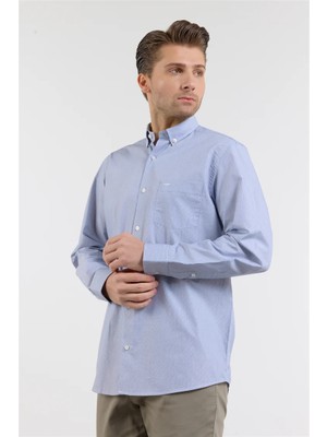 İmza Düğmeli Yaka Uzun Kol Cepli Comfort Fit %100 Pamuk Gömlek 1004260172