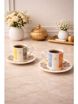 Yzhome 2 Kişilik Porselen Soft Renkli Kahve Fincan Takımı Seti 90ML