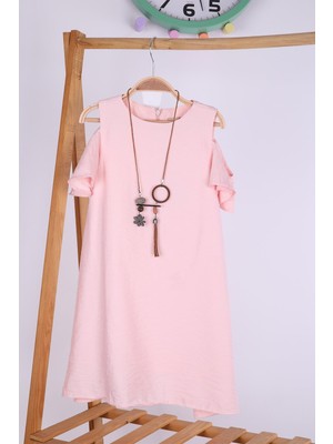 Baby Hola Wecan 6-9 Yaş Pudra Kız Çocuk Çan Kesim Abiye Elbise Bayramlık Kolyeli Takım 20153