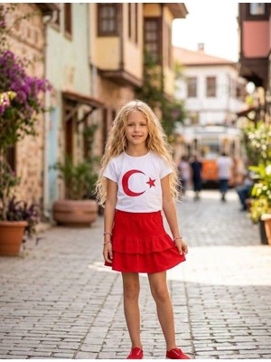 Moda Rüyası 23 Nisan Kız Çocuk Etek Tşört Takım