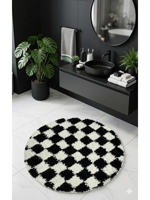 Eurobano Chess Dama Desenli 60X60 cm Küçük Banyolar Için Kaymaz Taban Yıkanabilir Banyo Paspası
